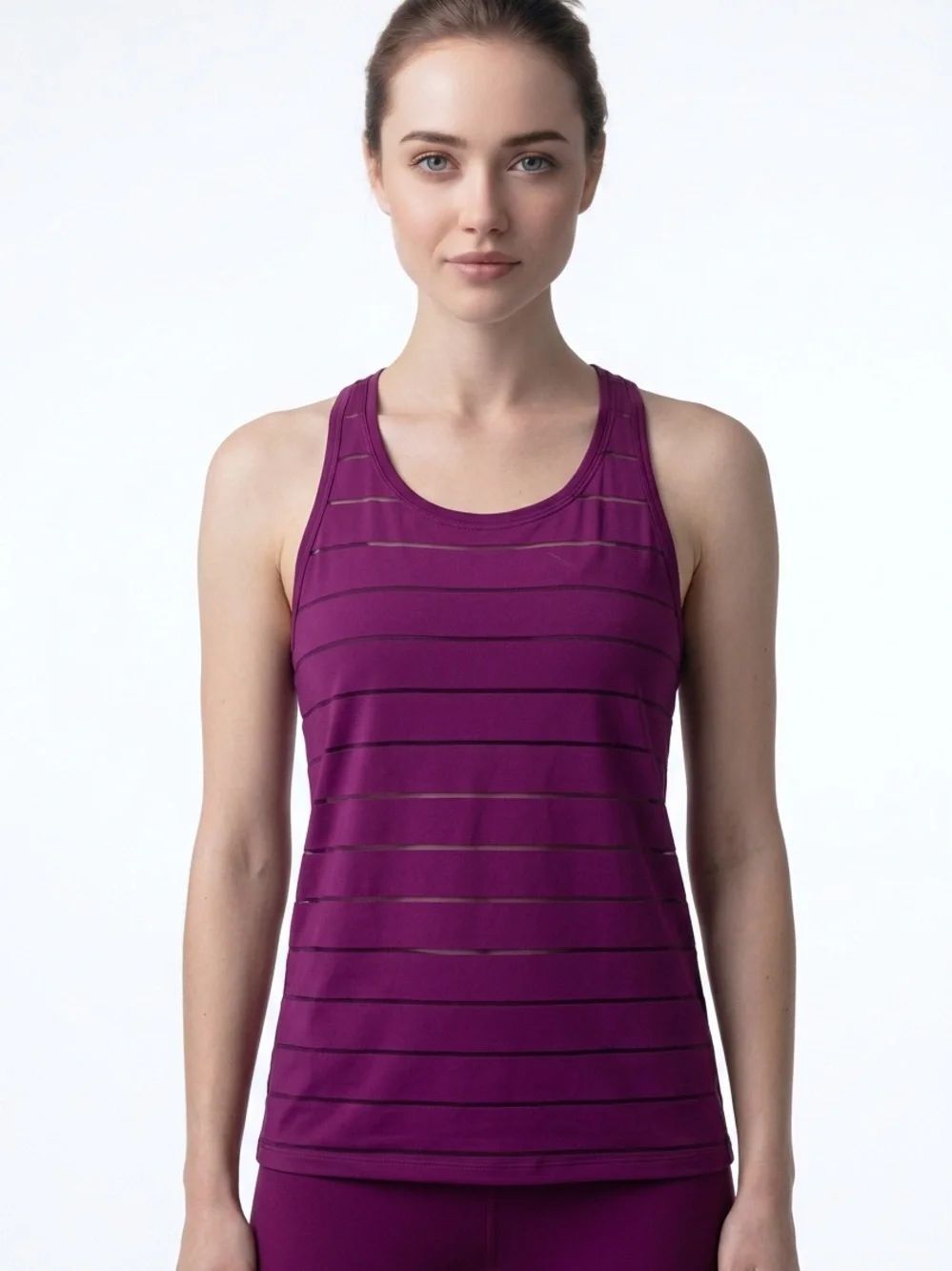 ATHLETA | Purple Semi Sheer Striped Racerback Tank Top Women’s Size Medium